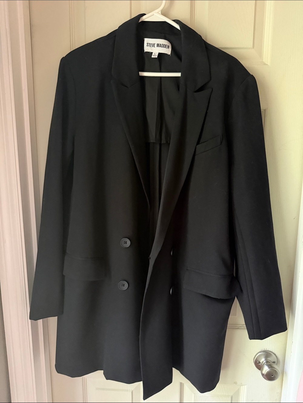 Steve Madden Black Double-Breasted Longline Blazer